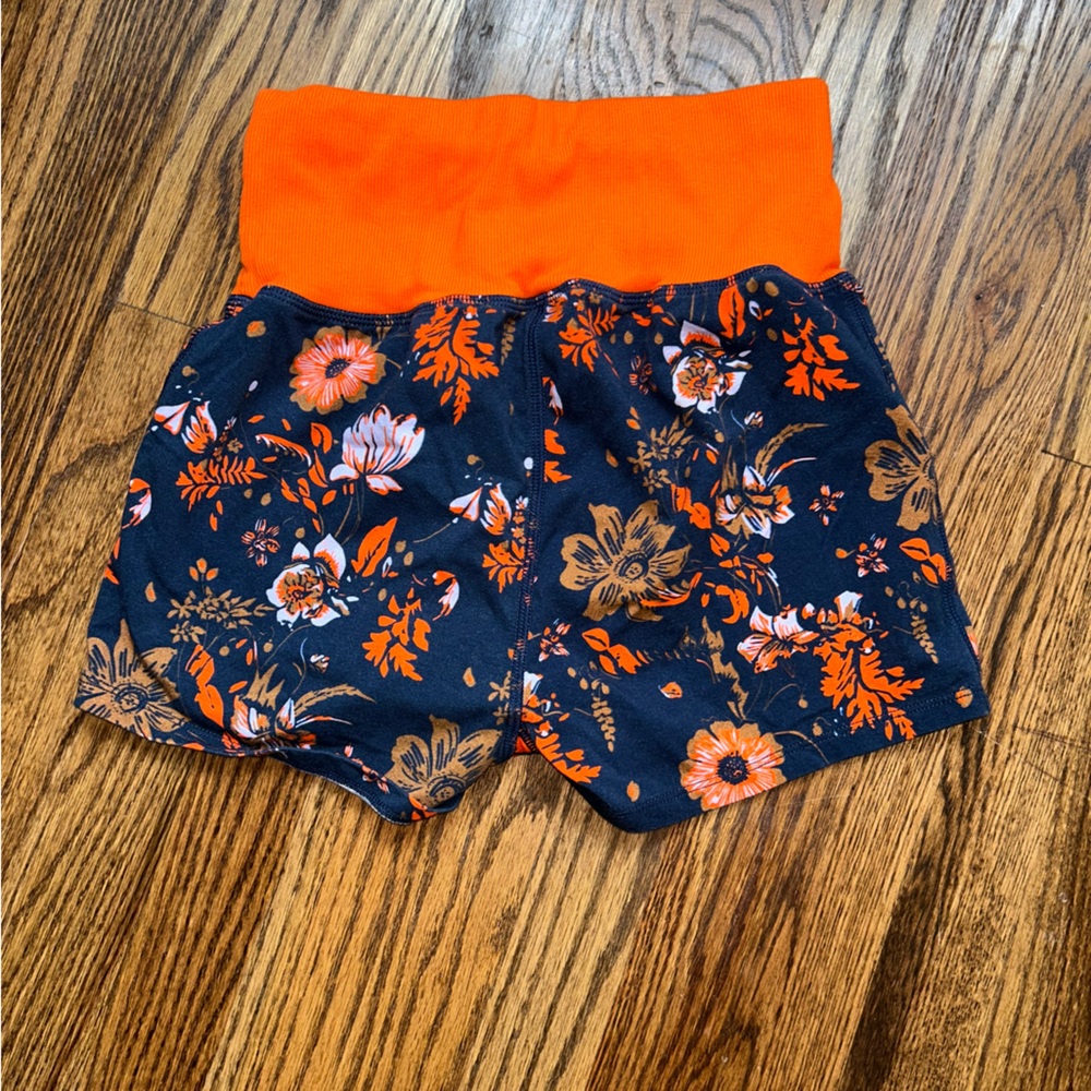 Floral Print Shorts with Orange Waistband